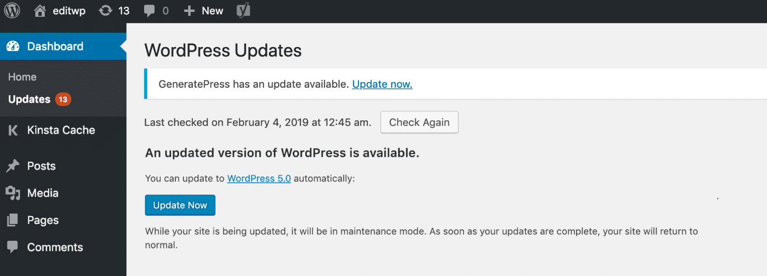 aktualizacja wordpress
